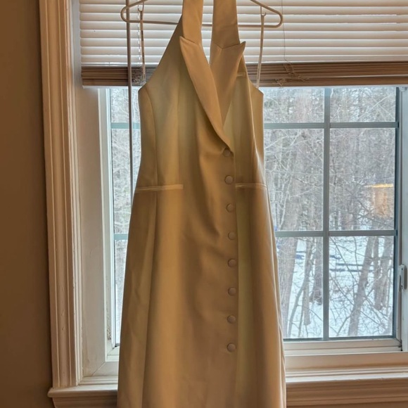 Tailored Premium Twill Halter Neck Sleeveless Maxi Dress in Ivory - Picture 2 of 2